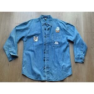 Vintage Paradise Point‎ Size Medium Unisex Jean Denim Shirt Trucker Embroidered